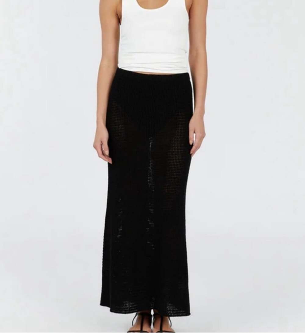 DISSH Zadie Crochet Maxi Skirt in Black Size Large